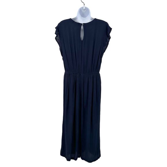 Maurices Navy Romper WMNS S Lace Trim Flutter Sleeve Stretchy V-Neck Keyhole - Picture 6 of 10